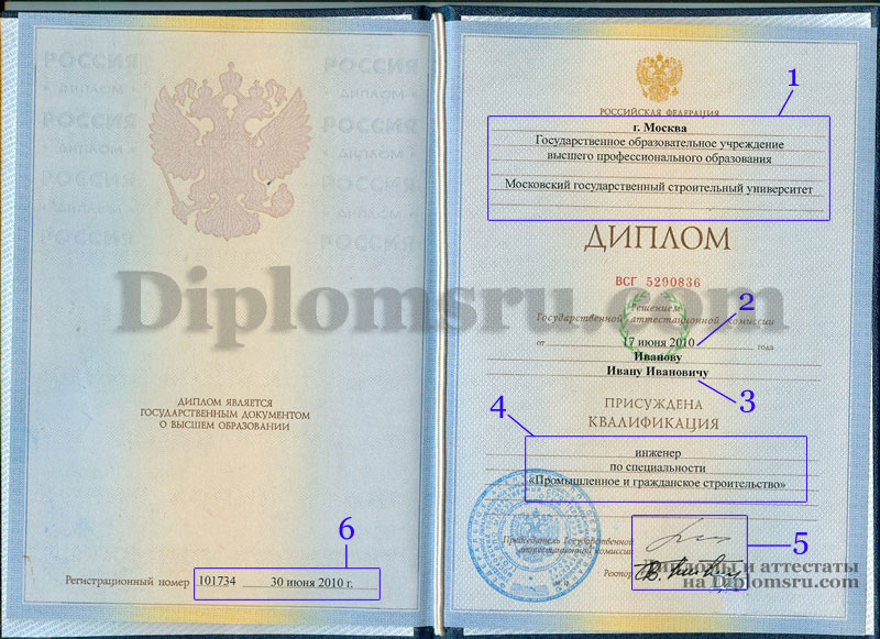 заполнение диплома с 2004 по 2013 года